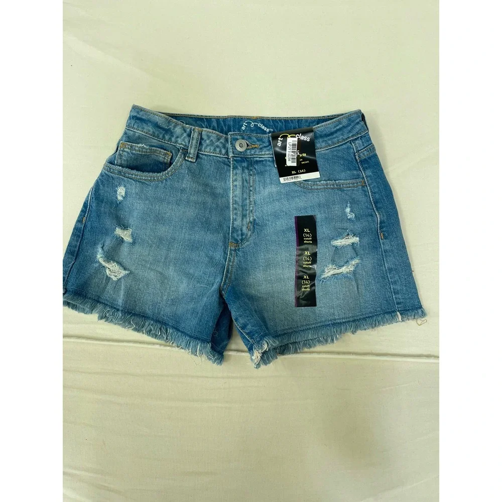 Art Class Girls XL 14 Denim Cutoff Shorts Blue Distressed Frayed Hem New